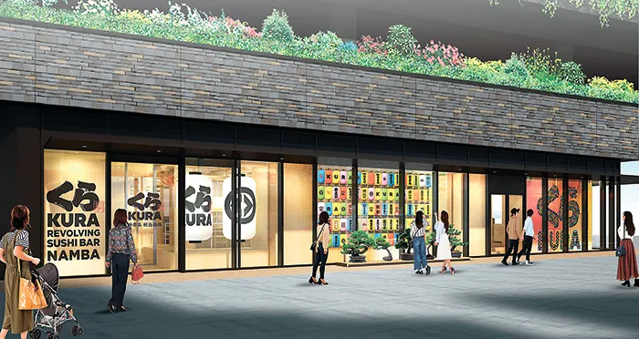 日本の「祭」をイメージした「くら寿司 グローバル旗艦店 なんばパークス サウス」の外観イメージ