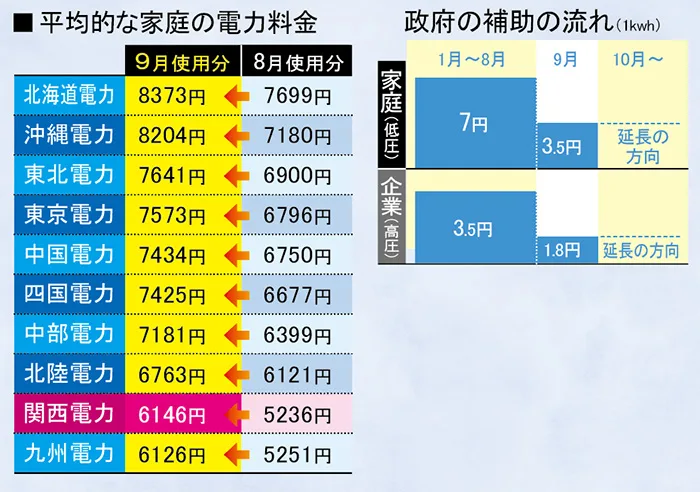 平均的な家庭の電力料