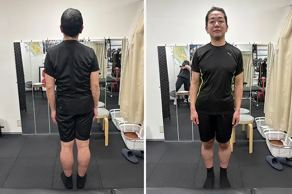 加齢による肉体の衰えや運動不足がたたり、体のバランスがおかしいのが見て取れる（筆者本人）